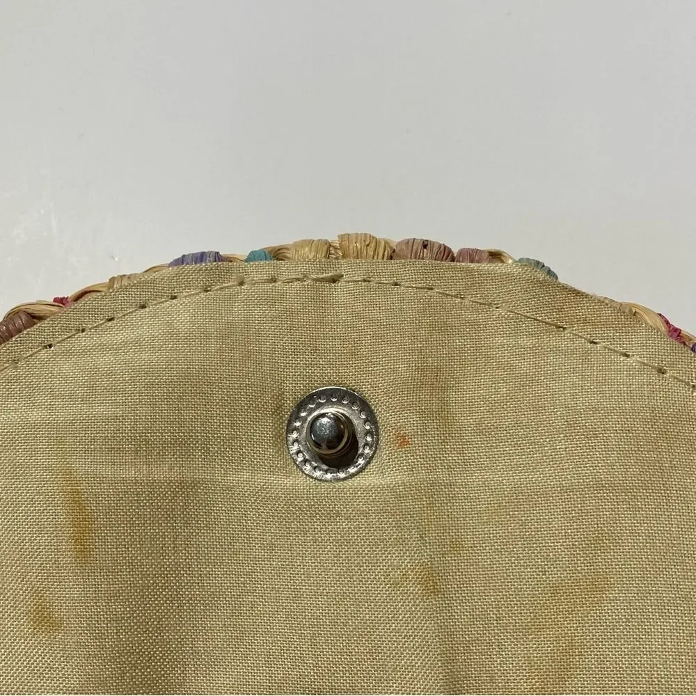 Vintage Straw Chic Flap Beach Boho Summer Multi-Color Striped Clutch Hand Bag